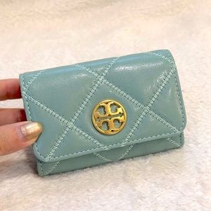 NWT Tory Burch Waxed Leather Quilted Mini Flat Wallet